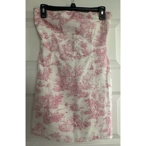 Pink and White strapless mini Toile De Jouy Dress